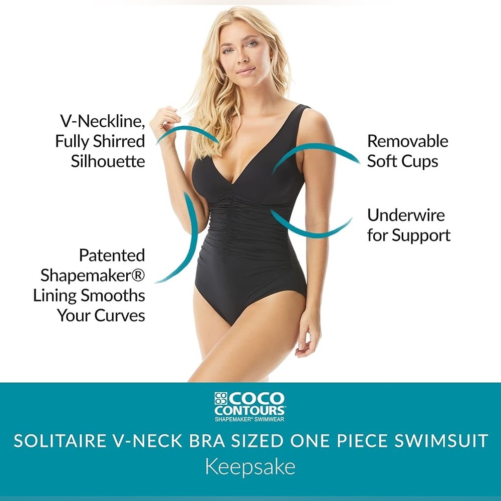 NWT Coco Reef Contours Solitare Underwire V- Neck One Piece Black